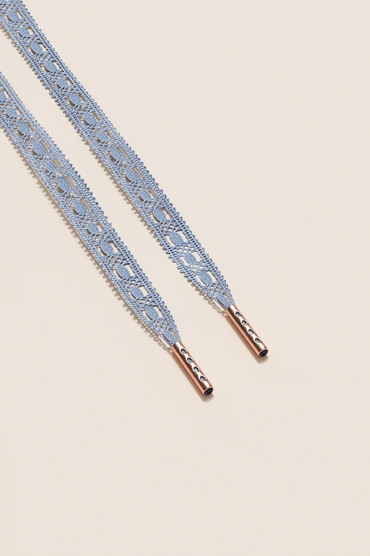 Senkels Light Blue Crochet Shoelaces with Rose Gold Aglets