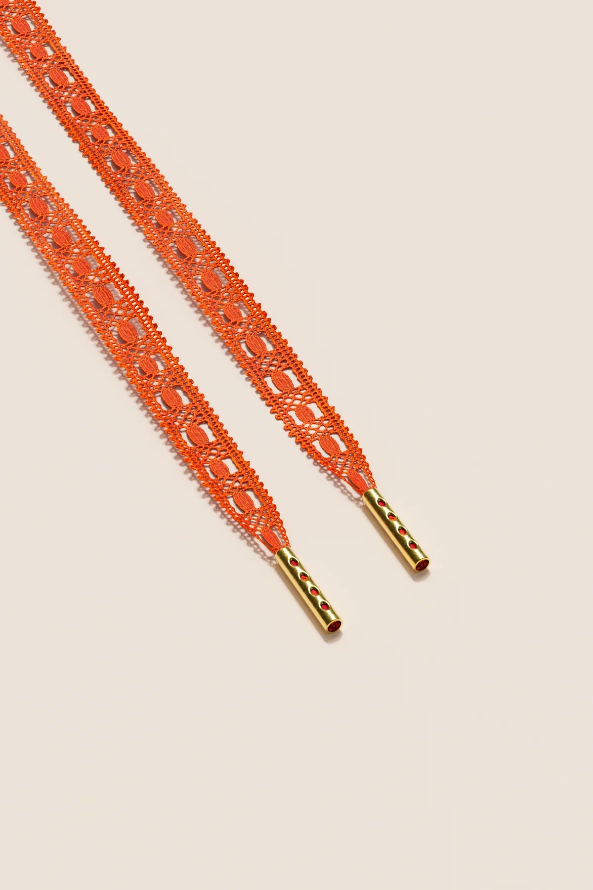 Senkels Orange Crochet Shoelaces with Gold Aglets