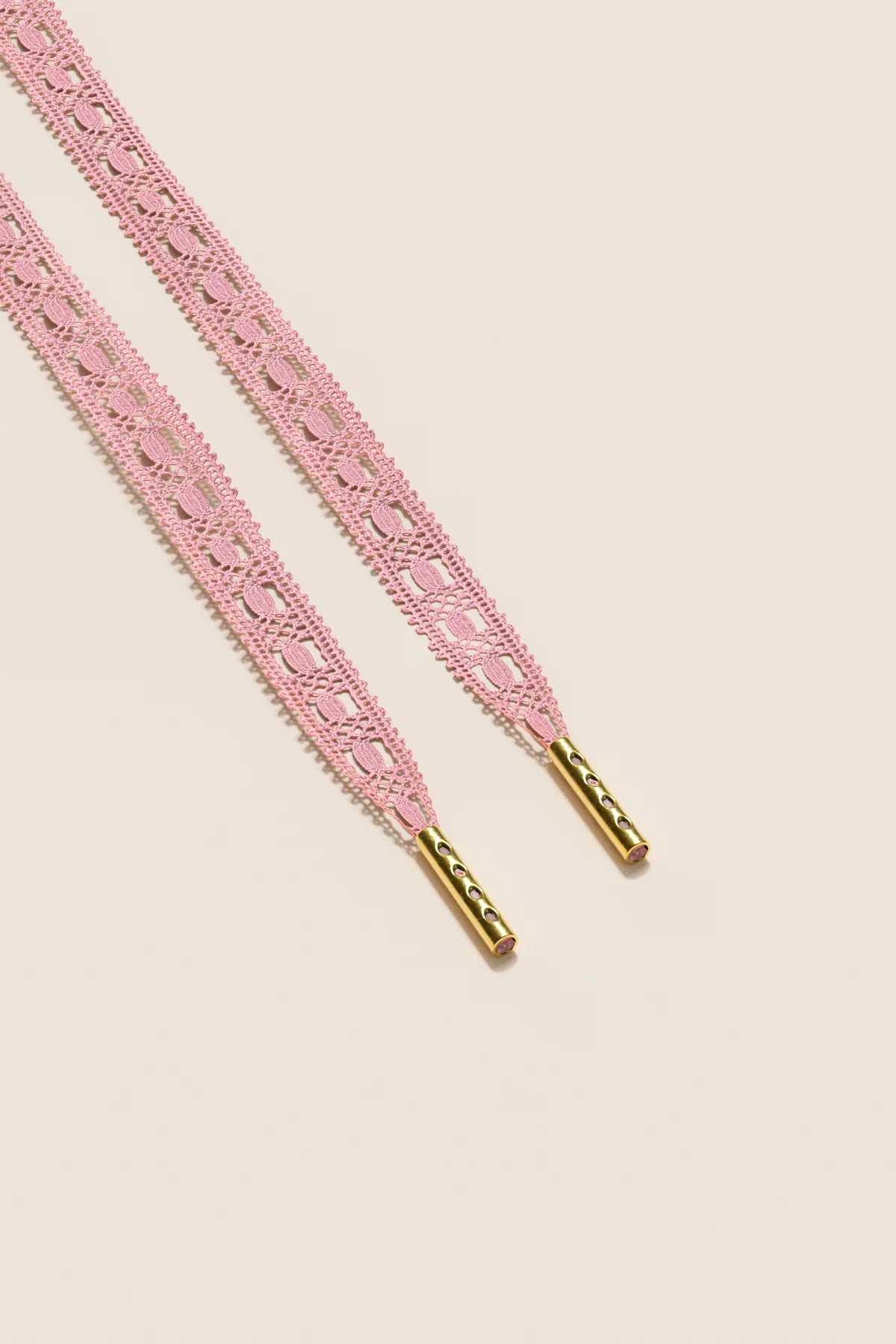 Senkels Pink Crochet Shoelaces with Gold Aglets