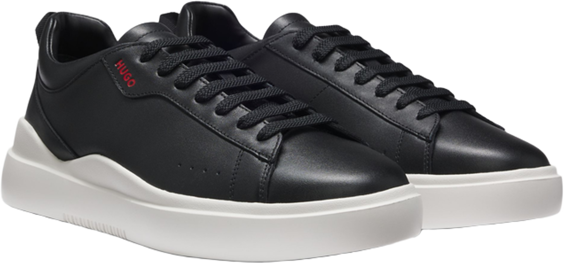 Hugo Boss Cupsole Trainers In Leather With Red Logo Details